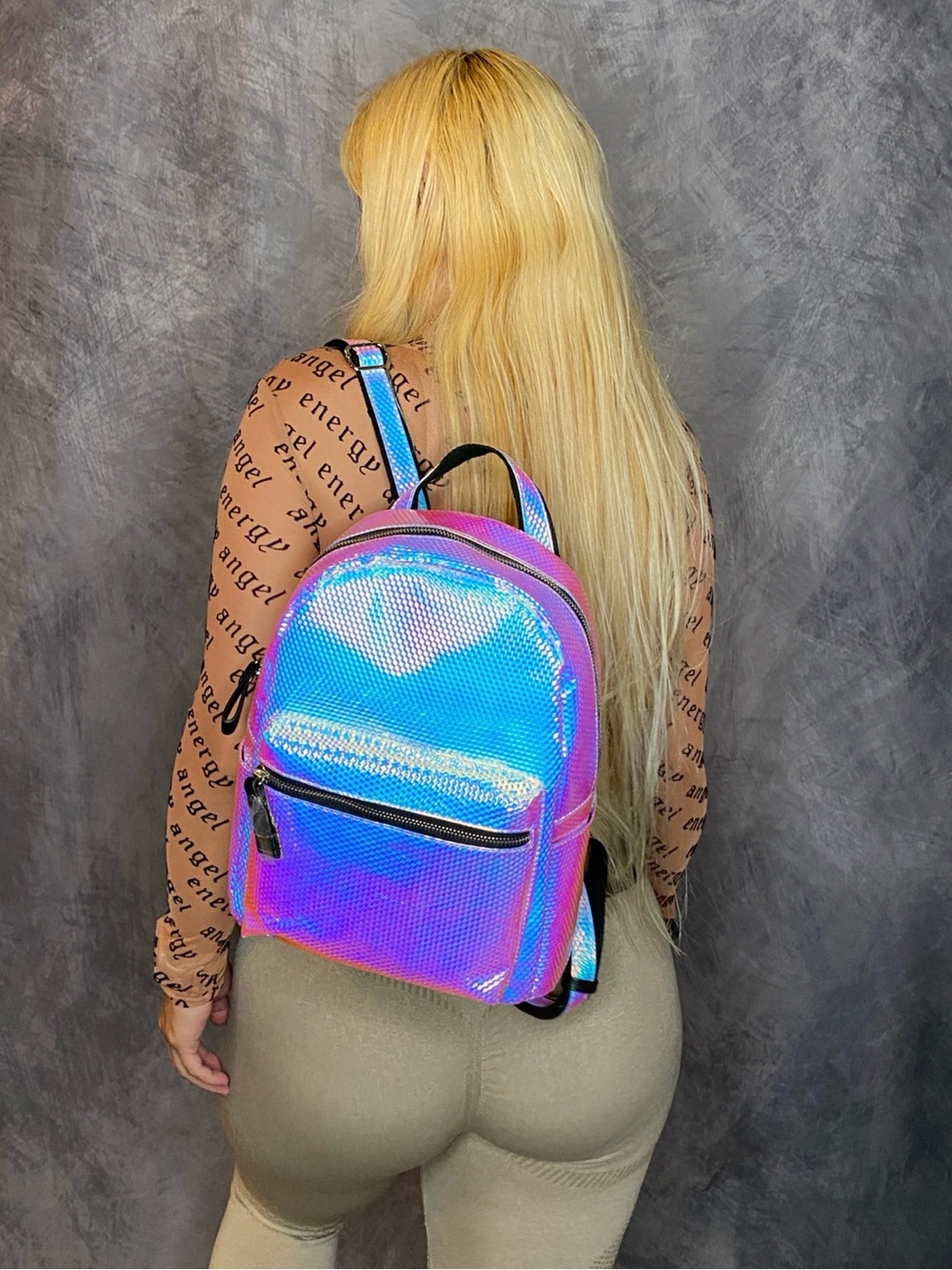 Holographic Color Shift Cyber Rave Mini Backpack - Picture 9 of 13